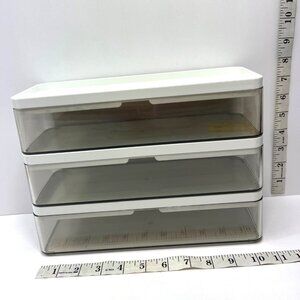 Stackable Acrylic Storage Organizer W/ 3 Clear Drawers & White Lid 12x4x6 Inches